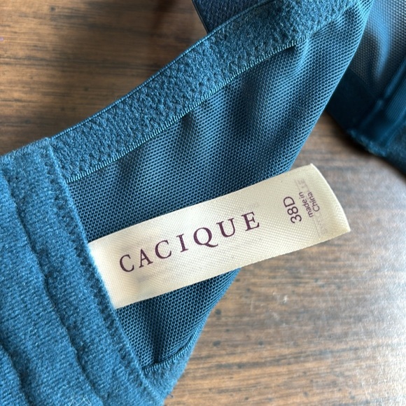 Cacique Blue Rhinestone Embellished Bra Lace Open Back Boho Balconette Sz 38D - Picture 10 of 11